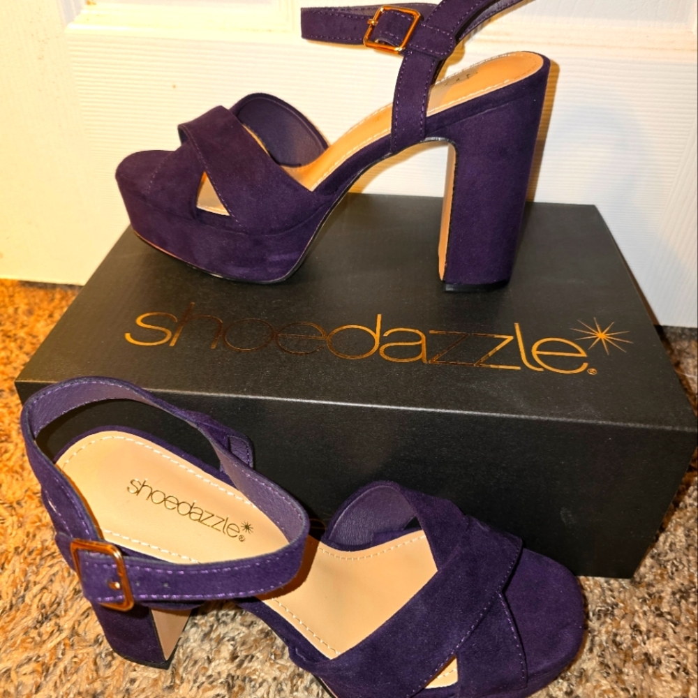 Size 7 Suede Deep Purple Heels Shoedazzle